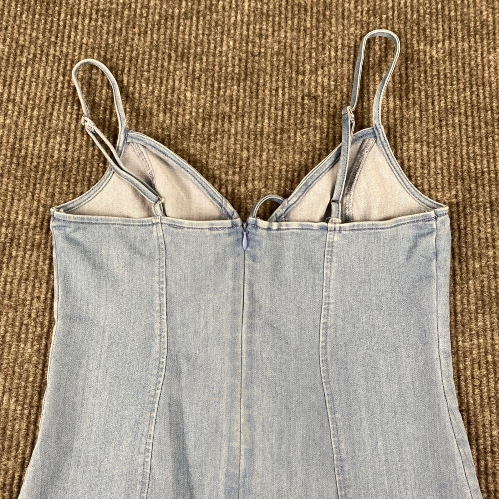 Story On Light Wash Denim Lace Up Front Mini Dress Bodycon Small - Picture 8 of 9